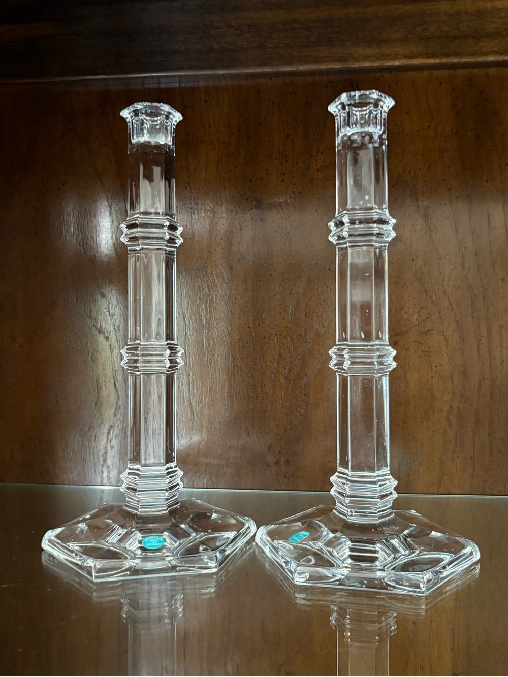 Tiffany & Co Windham Crystal Clear Glass Candlestick Pair